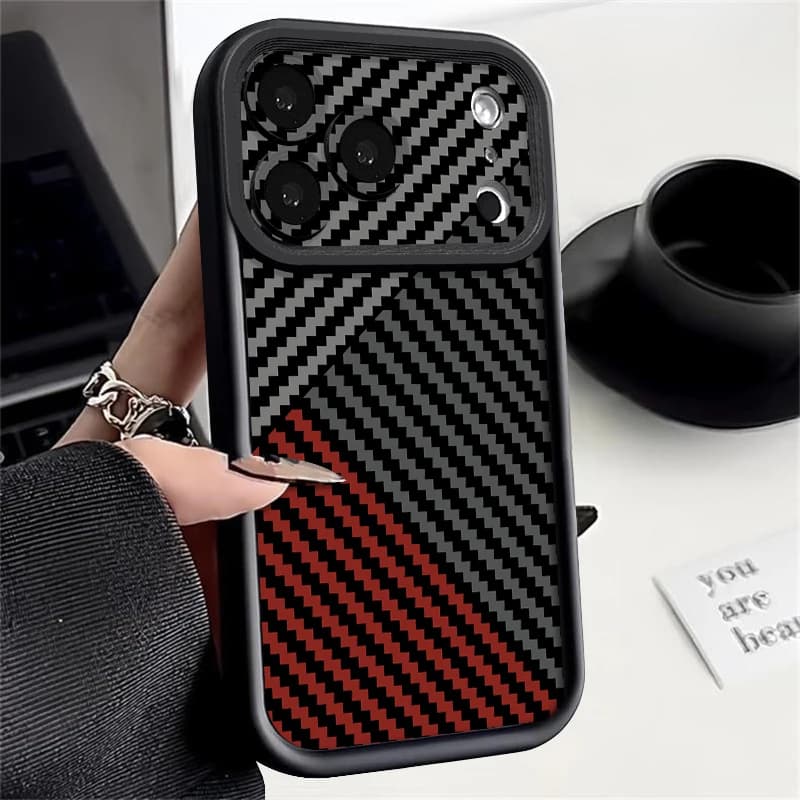 Carbon Fiber Pattern Case For iPhone 17 Pro Max Case iPhone 16 15 14 13 Pro Max 11 16e 17e Shockproof Silicone Phone Back Cover