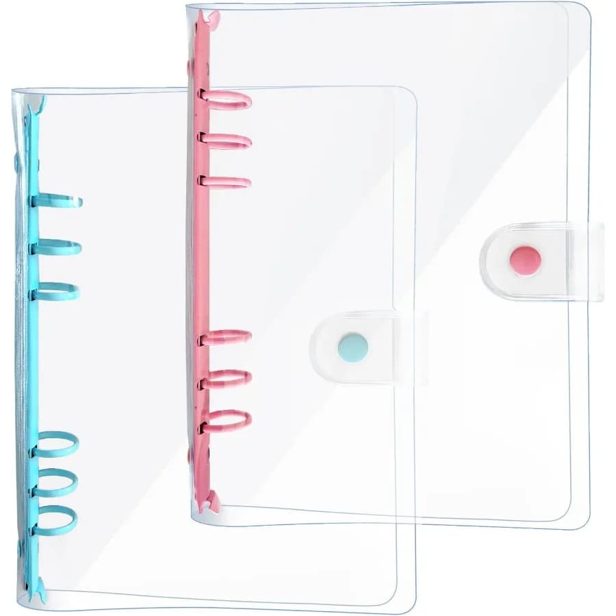 Confezione da 2 cartelle raccoglitore ad anelli trasparenti A5 cartella morbida per agenda per notebook copertina in PVC raccoglitore a 6 anelli ricaricabile rosa blu A5