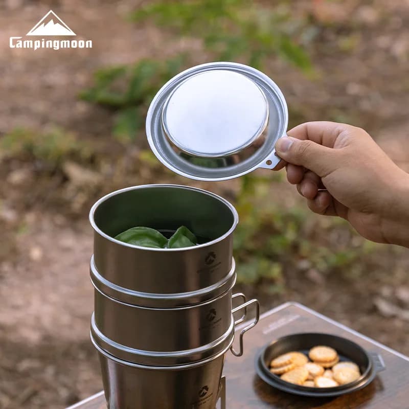 CAMPINGMOON S-SD Stainless Steel Plate Reinforced with Deep Cover - Plate for Open Camping Kitchen
