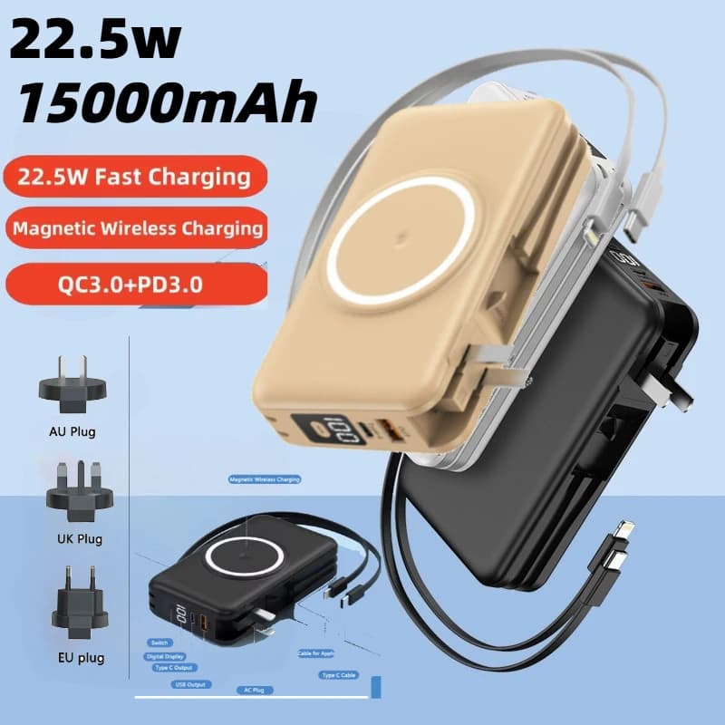 20000 mAh Magsafe Power Bank Wall Charger Powerbank Magnetic Wireless Charger for iPhone 16 Xiaomi Samsung Travel Replacement Battery