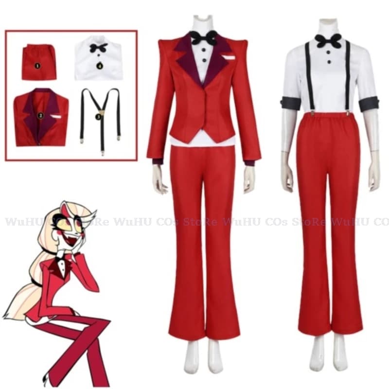Yume/Anime Hazzbin Cos Charlie Morningstar Cosplay Cartoon Hotel Fantasia Costume Donne adulte Parrucche uniformi Carnevale di Halloween S