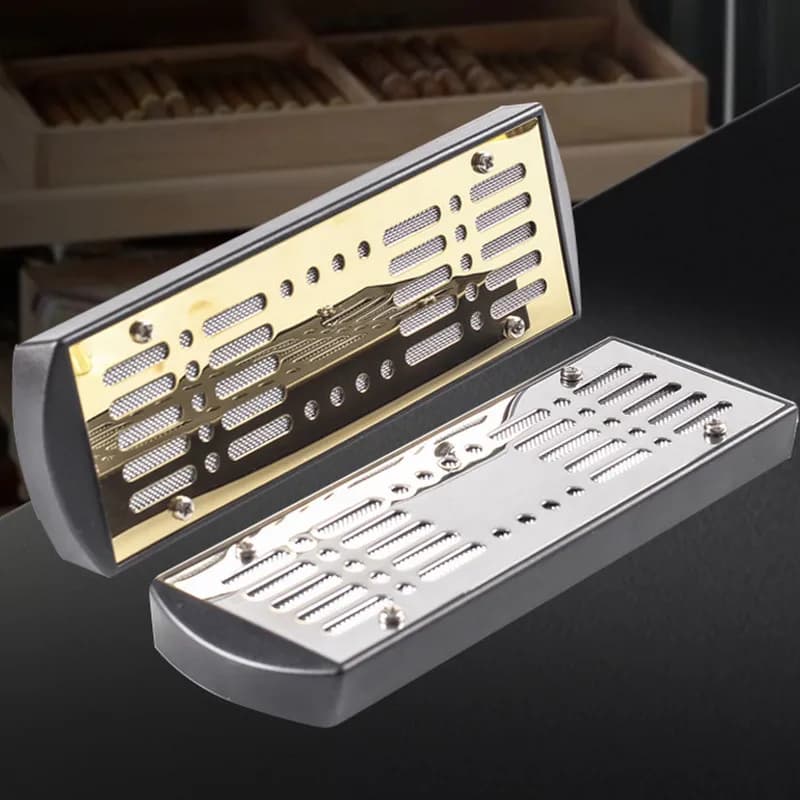 Umidificatore per sigari per tabacco rettangolare in metallo dorato argento per scatola per sigari media in legno Accessori per fumatori Portasigari