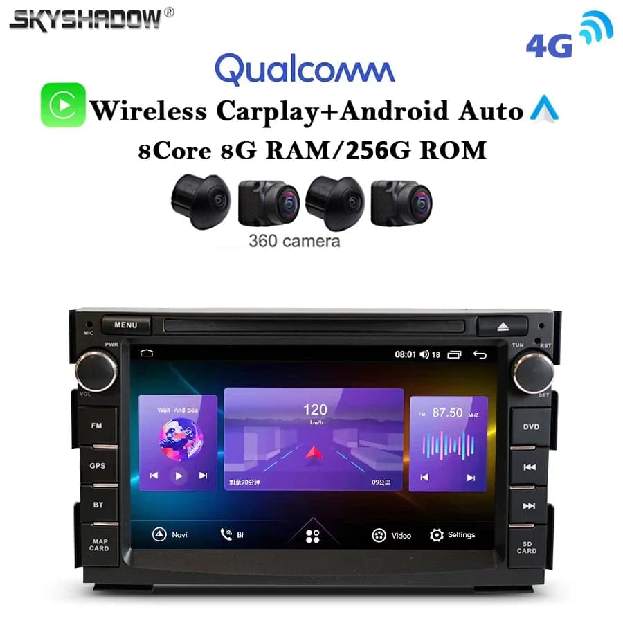 Carplay Auto 12G + 256G Android 13.0 4G LTE 8core IPS 360 lettore DVD per Auto mappa GPS WIFI Bluetooth RDS Radio per Kia CEED 2006-2012