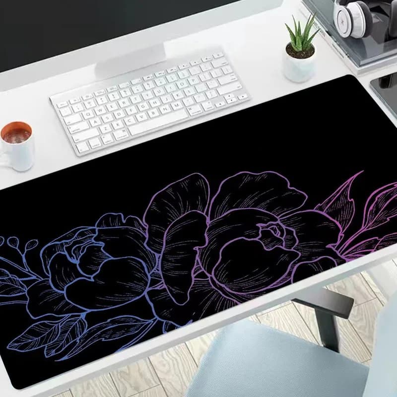 Tappetino per mouse fiore nero Tappetino per mouse artistico Tappetini per PC di grandi dimensioni Accessorio per scrivania Tappetino per scrivania da gioco 900x400x3MM Tappetino per computer