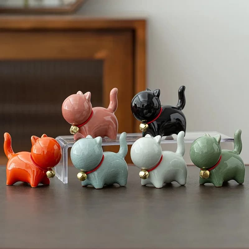 Ceramica creativa Simpatico gattino Ornamento Animale Micro Paesaggio Tè Animale domestico Ornamenti da tavolo per interni Accessori per set da tè Gioco da tè