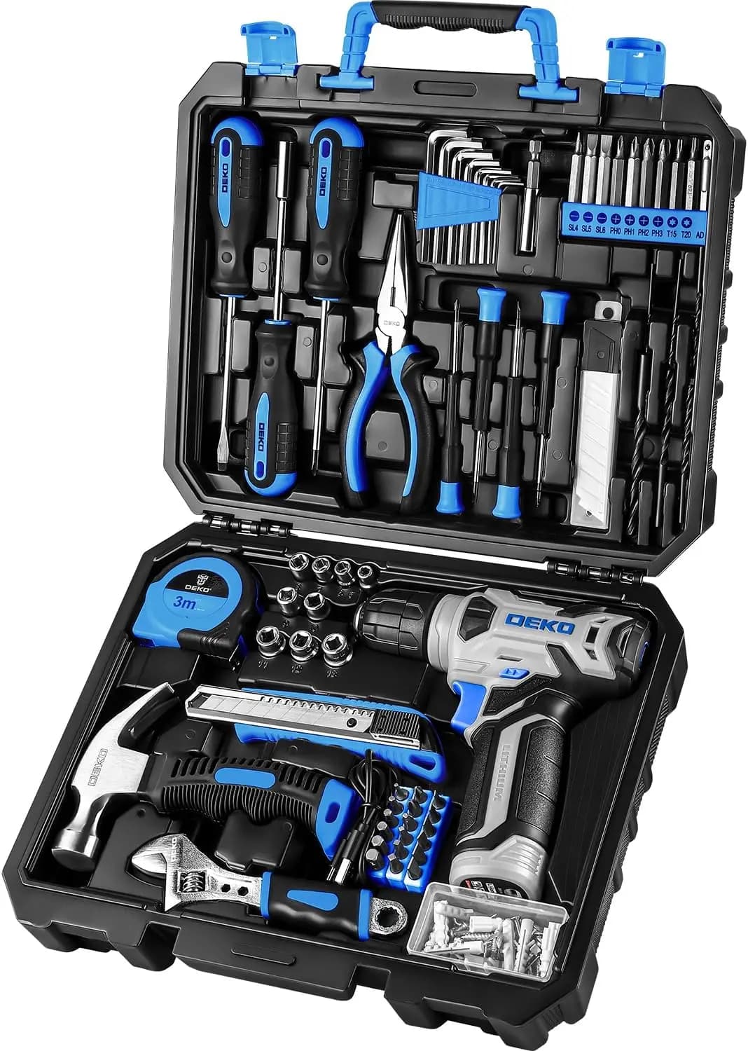 Set Trapano a Batteria 8V, Kit di Attrezzi da 126 Pezzi con Utensili Manuali per Progetti Fai-da-Te