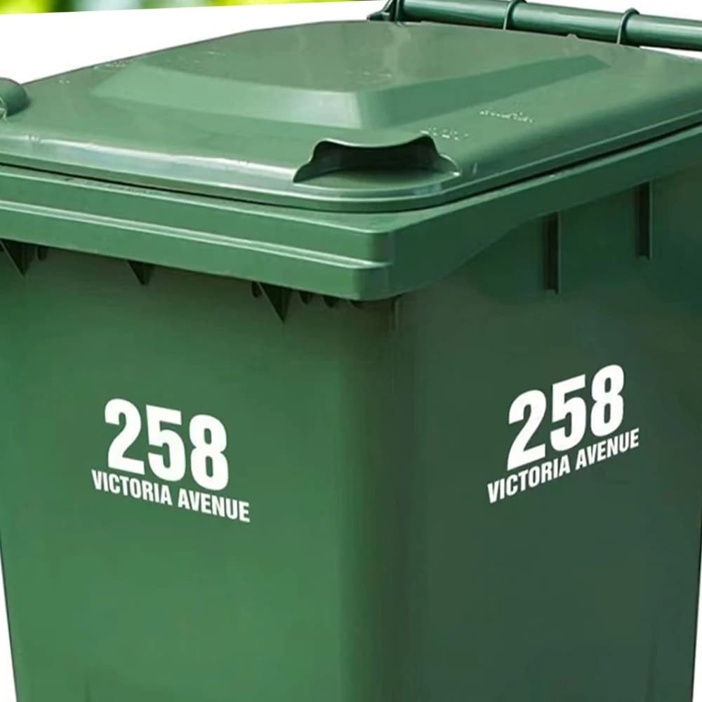 2 pezzi personalizzato numero civico adesivo decalcomania bidone della spazzatura bidone della spazzatura decalcomania del vinile vinile impermeabile decorazioni per la casa