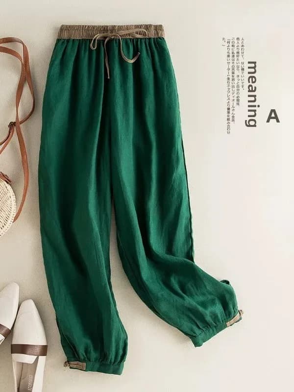 Leggings a Vita Alta in Cotone e Lino, Pantaloni Casual da Donna, Stile Harlan con Dettagli Tasche, Produzione Cinese