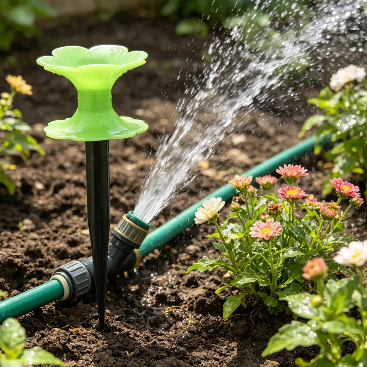 10 Pezzi Supporto per Tubo da Giardino a Forma di Fiore Verde, Picchetto per Tubo da Giardino da 25 cm, Ancoraggio Durevole per Tubi di Irrigazione per Protezione Piante in Prato e Giardino