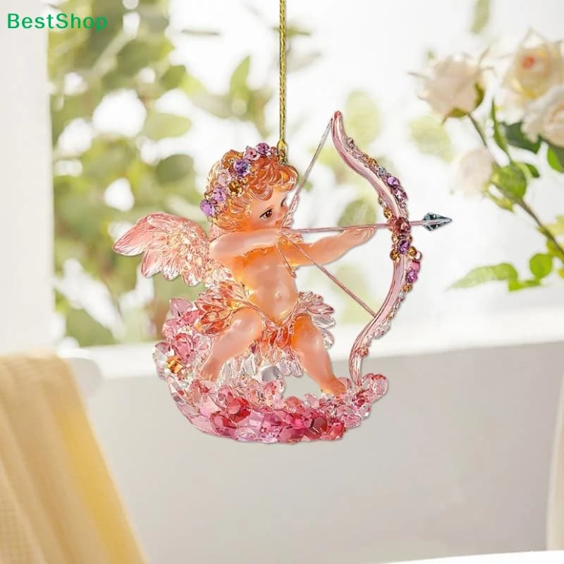 ♥ Ornamento Pendente Cupido in Cristallo - Statuetta di Angelo con Arco e Freccia per San Valentino e Decorazioni per la Casa