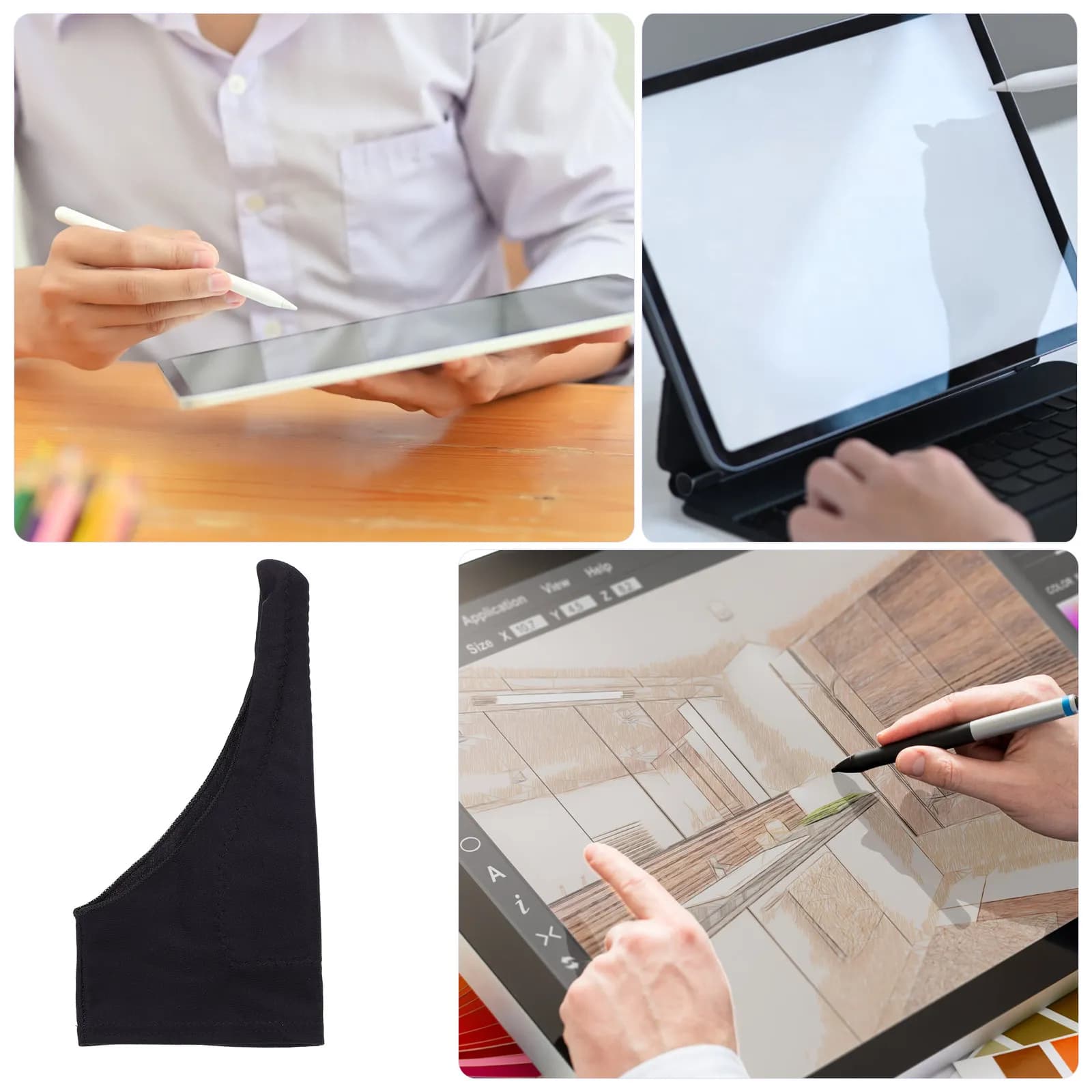 4Pcs Drawing Glove Single Finger Palm Rejection Anti-Skid Sweat Absorption for Graphic Drawing Tablet Sketching