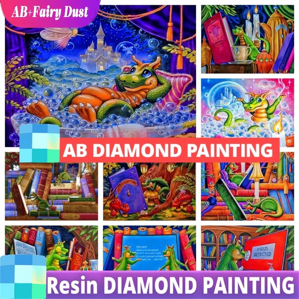 Resin AB Fairy Dust Drills Cartoon Dragon By Randal Spangler 5D DIY Diamond Painting Dinosaur Kids Art Cross Stitch Home Decor
