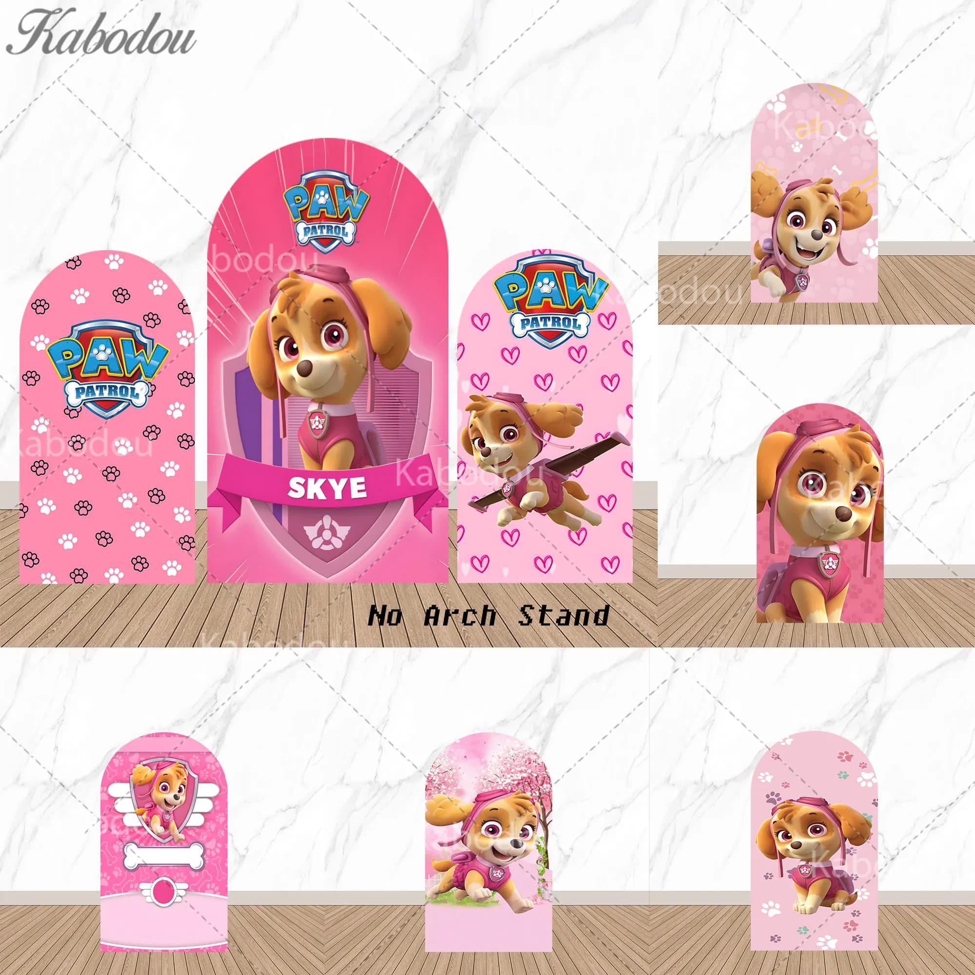 Sfondo Arch Paw Patrol Skye per Bambini, Decorazioni per Festa di Compleanno di 1 Anno per Bambine, Baby Shower, Sfondo Rosa con Cani, Accessori per Fotografia