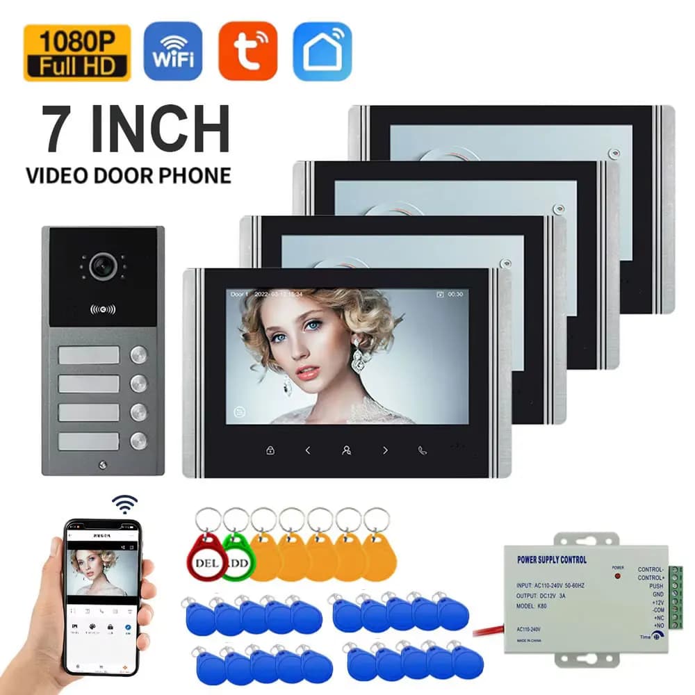 2/3/4 unit home intercom for apartments Residential intercom Wifi Video intercom system RFID card unlocking system