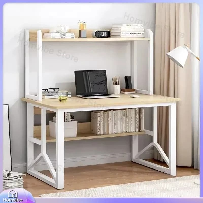 Scrivania per Computer in Stile Francese per Ufficio Domestico, Scrivania da Gaming con Libreria, Scrivania Semplice per Lettura, Tavolo da Studio per Studenti, Scrivania Moderna