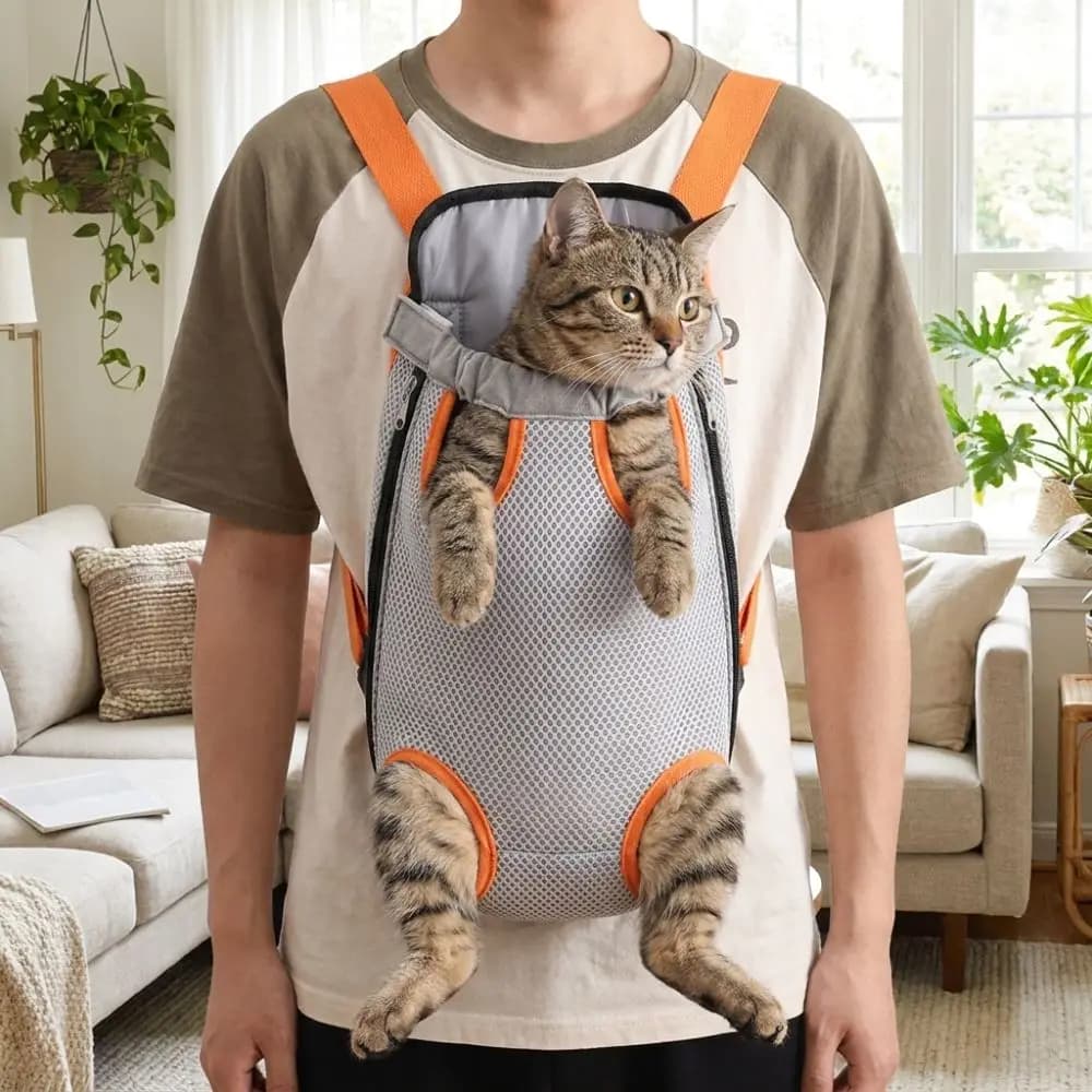 Breathable Mesh Dog Front Carrier Double Shoulder Portable Dog Carrying Bag Hands-free Adjustable Strap Pet Chest Bag