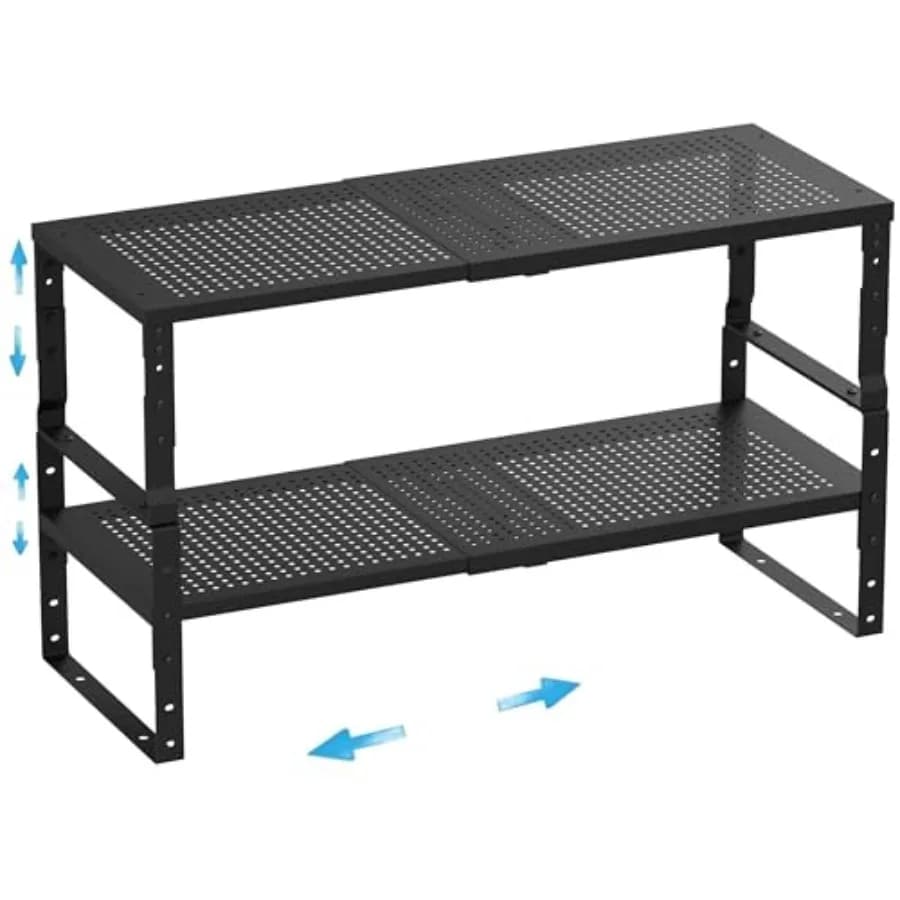Expandable, Adjustable Stackable Spice Rack for Kitchen Cabinet and Countertop Use Black Metal Pantry Storage Shelf Organizer,