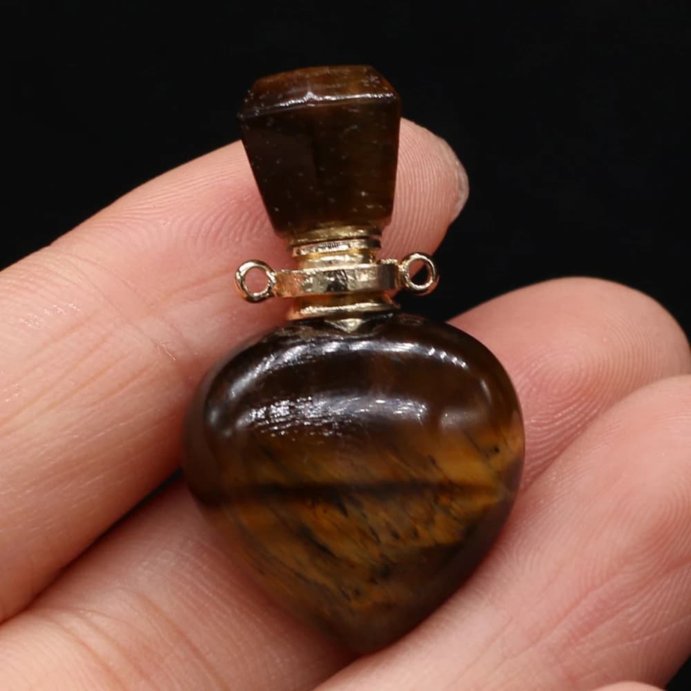 Natural Tiger Eye Stone Perfume Bottle Pendant Charms Agates Pendant Essential Oil Diffuser for Jewerly DIY Necklace 30x22mm