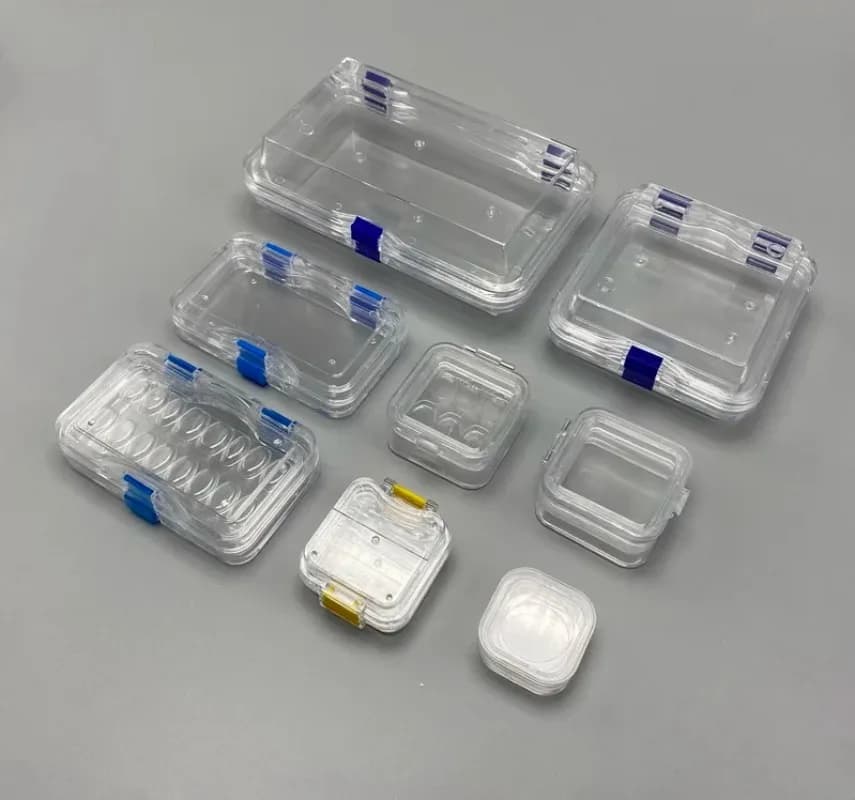 wholesale 10/30/50 pieces transparent plastic dental box storage box for prosthetics with colored zipper film membrane for crowns and bridges
