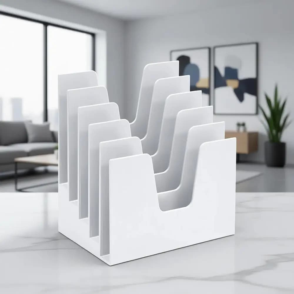 Organizzatore Inclinato a 5 Sezioni, Porta Lettere e Documenti da Scrivania, Scaffale in Plastica per Ufficio (Bianco)