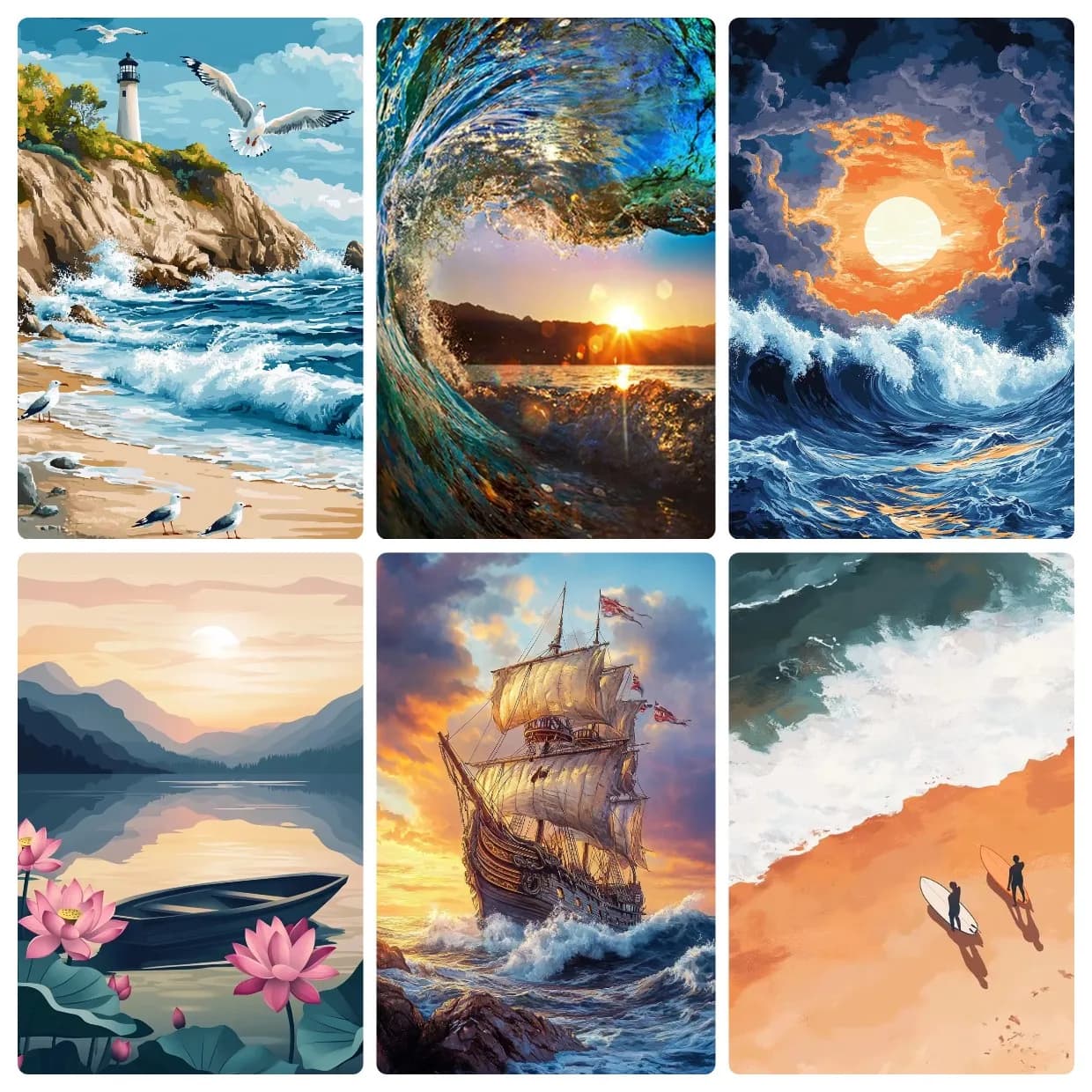 Acrylic Paint By Numbers Sea View Pattern Painting By Numbers on Canvas Coloring By Number for Adults Paint Digital Art