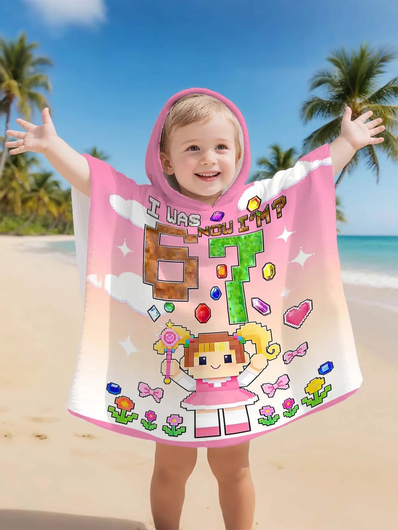 Accappatoio stampato Six&Seven Pixel, morbido e super assorbente, con bottoni laterali, adatto per spiaggia, piscina, mare, campeggio, per ragazzo o ragazza