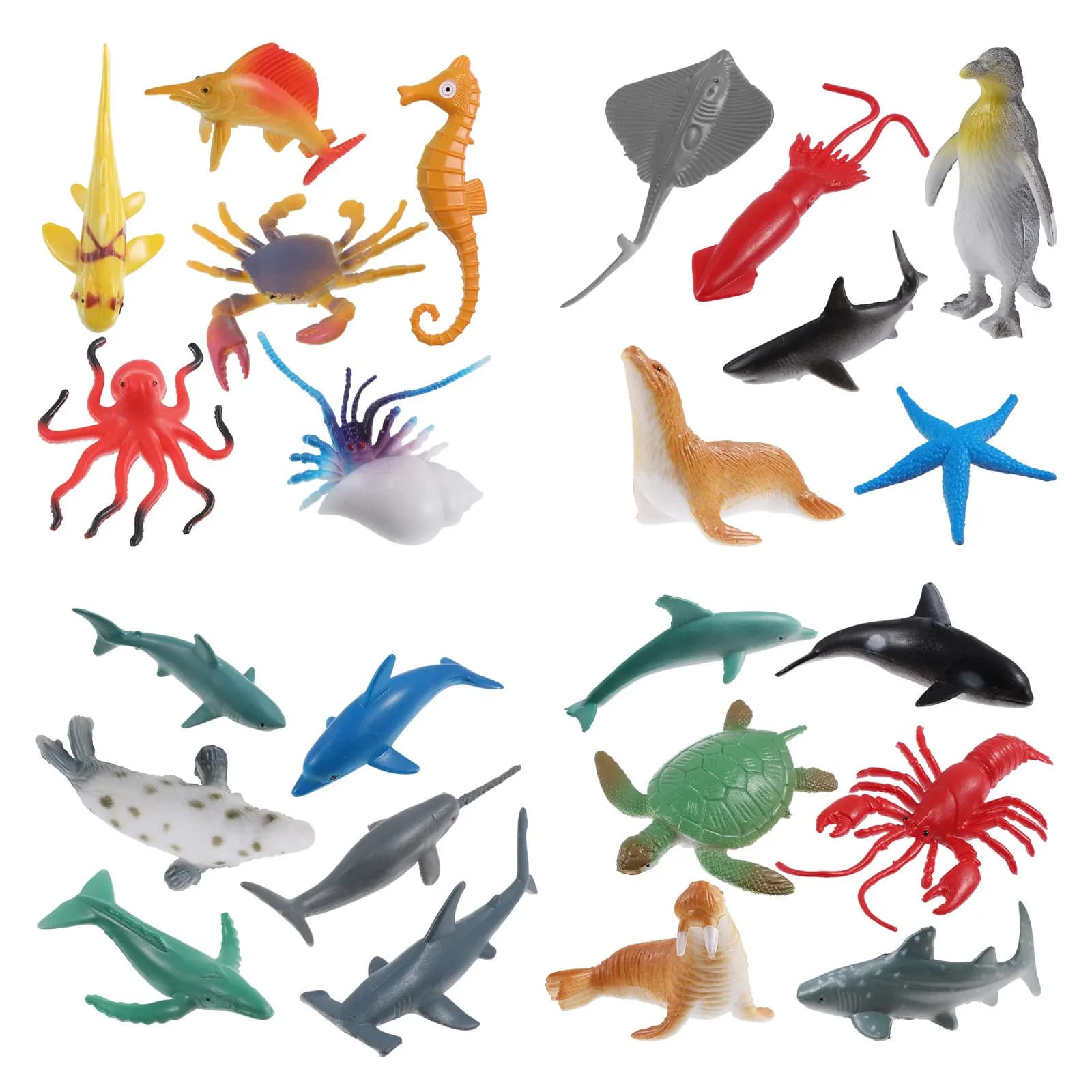 Set di 24 Figurine di Animali Marini in Plastica, Miniature Realistiche Dipinte a Mano, Gioco Educativo per Bambini, Ideali come Regali per Feste di Compleanno