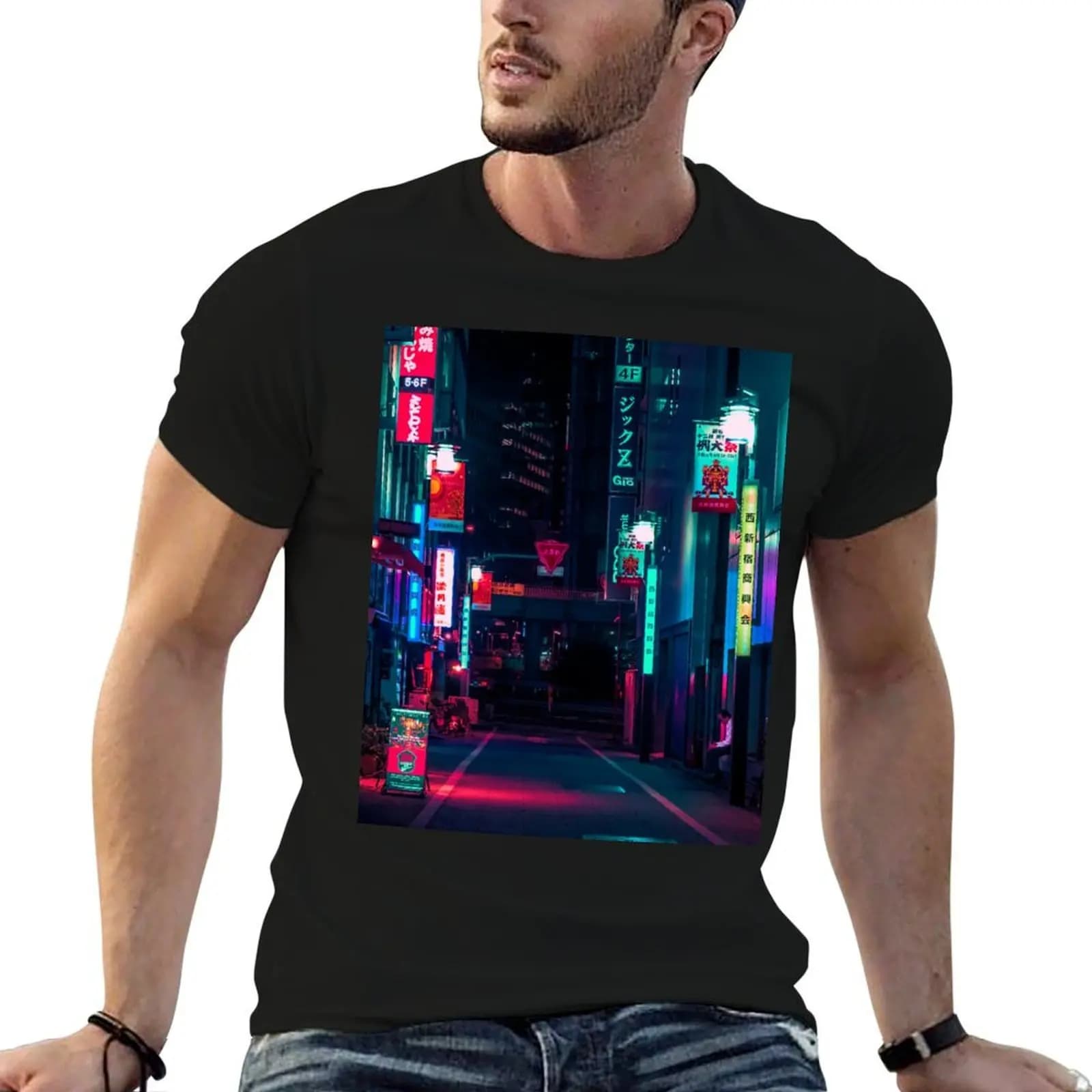 Neon Signs In Tokyo T-Shirt, maglietta da uomo, maglietta essenziale, maglietta in cotone, T-shirt da uomo