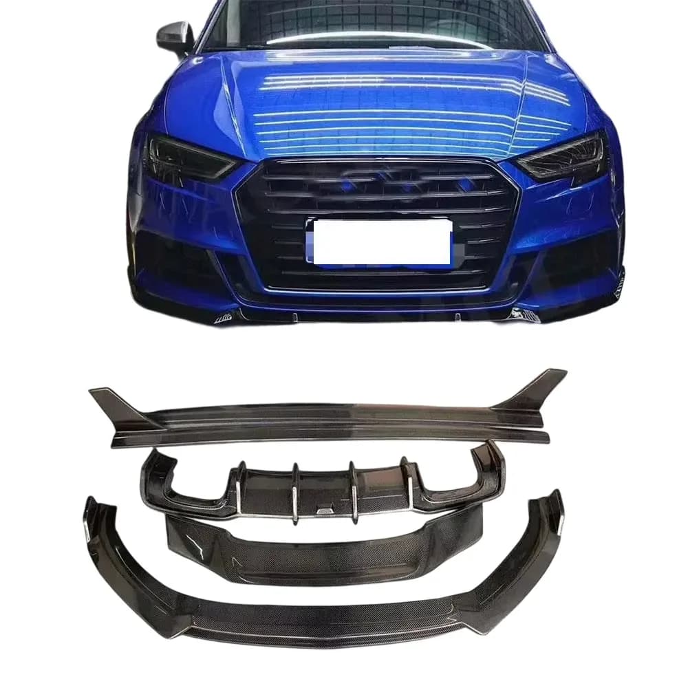 Kit corpo minigonne laterali spoiler diffusore labbro anteriore in fibra di carbonio per Audi A3 8V.5 S3 Berlina 2017 2018 2019