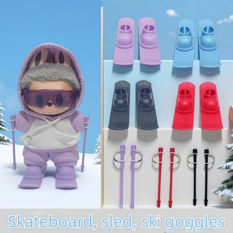 15-17 cm Labubu Bambola Sci per V1 V3 Labubu Spogliatoio Occhiali Skateboard Mini Accessori di abbigliamento fai da te Giocattoli per bambini Regalo di compleanno
