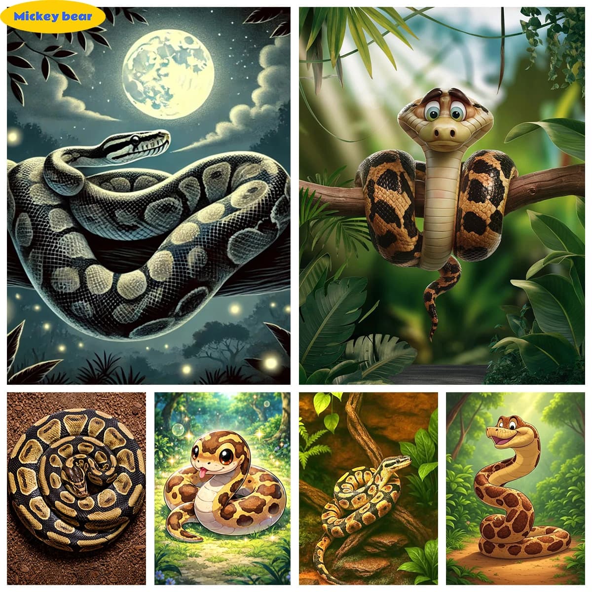 AB Diamond Painting Kit Ball Python Pet Reptile 5D Rhinestone Embroidery Bedroom Home Wall Decor Beginner Hand