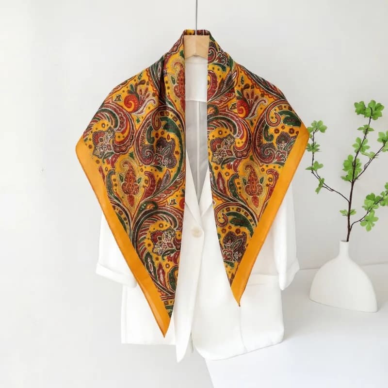 Foulard Quadrato Vintage in Raso da Donna, Hijab Estivo, Bandana con Stampa Paisley Bohemien, Leggero Copricollo, Accessorio per Capelli, Sciarpa Casual da Viaggio