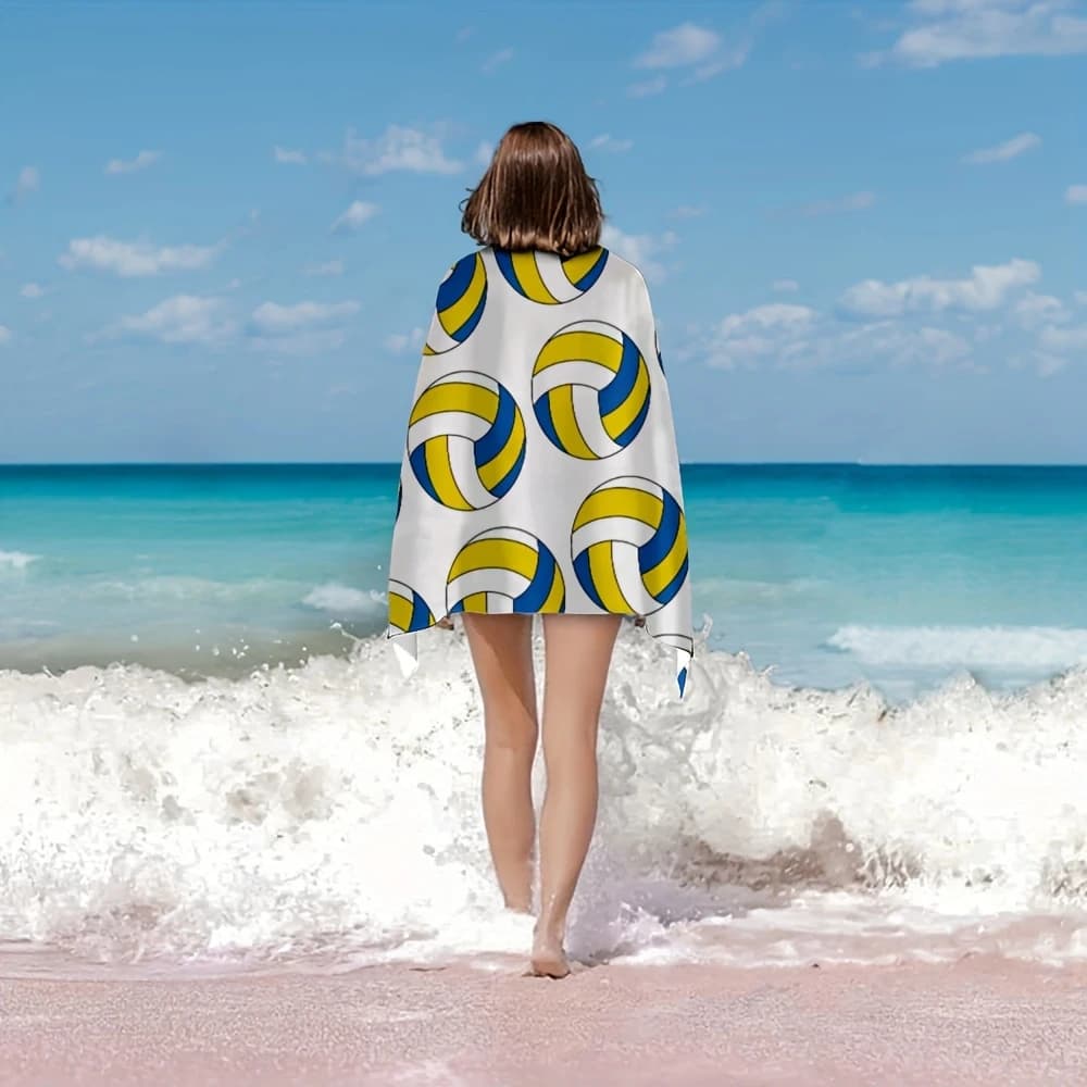 Asciugamano da spiaggia con design da pallavolo, microfibra leggera, morbida e assorbente, ad asciugatura rapida, per campeggio all'aperto, nuoto, estate