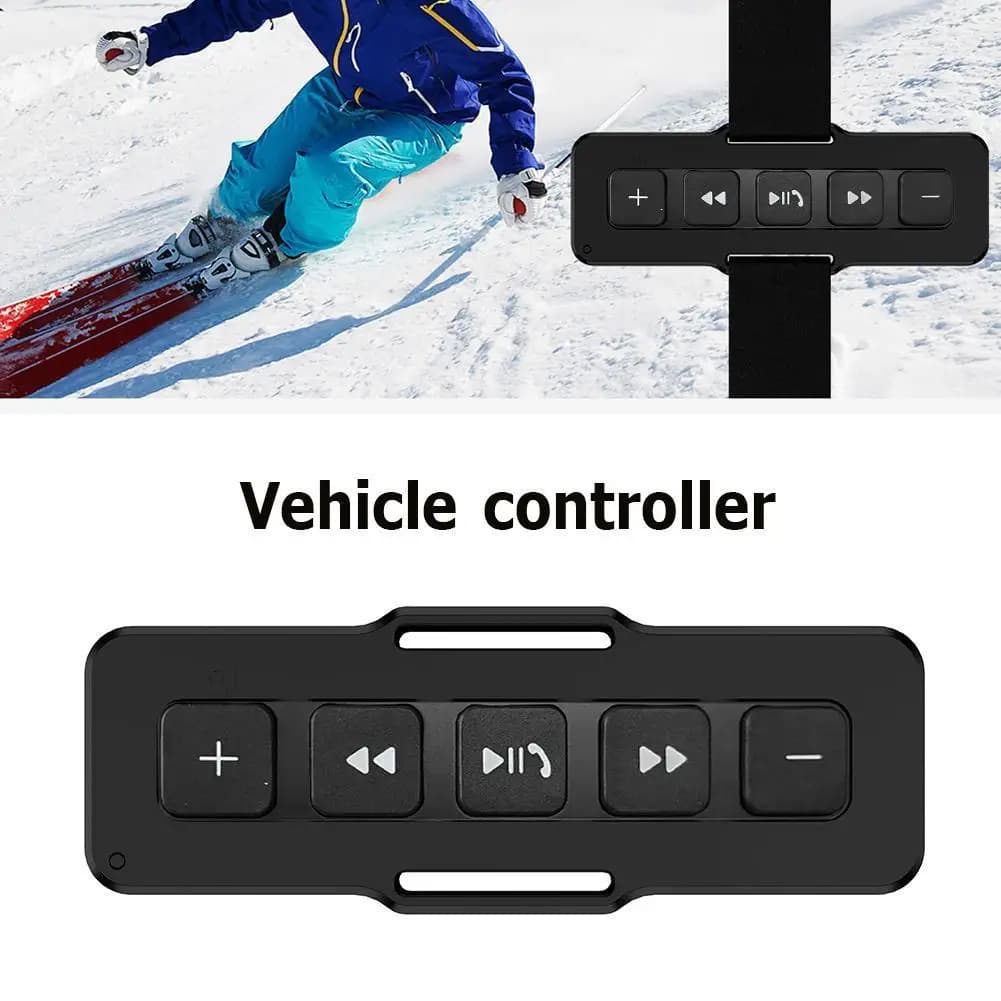 Auricolare Bluetooth per Casco, Controller Multimediale a 5 Tasti per Manubrio Moto/Bici, Batteria da 450mAh, Controllo Volante Auto