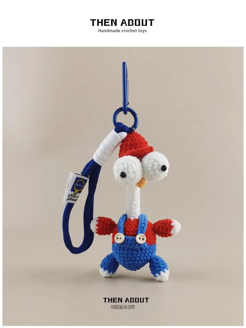 Portachiavi/Charm per Borsa a Forma di Pollo con Occhi Mobili, Realizzato a Mano all'Uncinetto, Divertente, per Zaino, Borsa, Ornamento da Appendere, Regalo per Famiglia e Amici