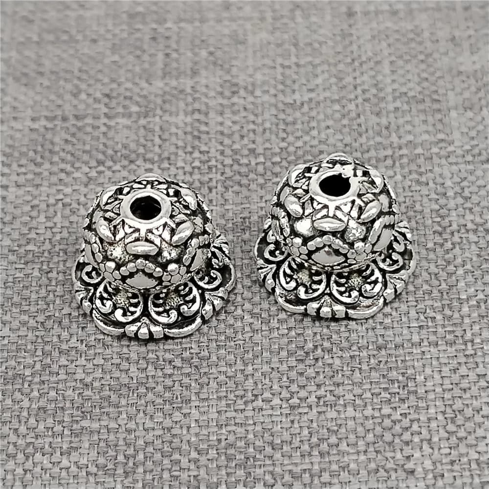 2 Pieces Sterling Silver Lotus Cone Bead Caps 925 Silver Buddhist Necklace Bracelet Spacer