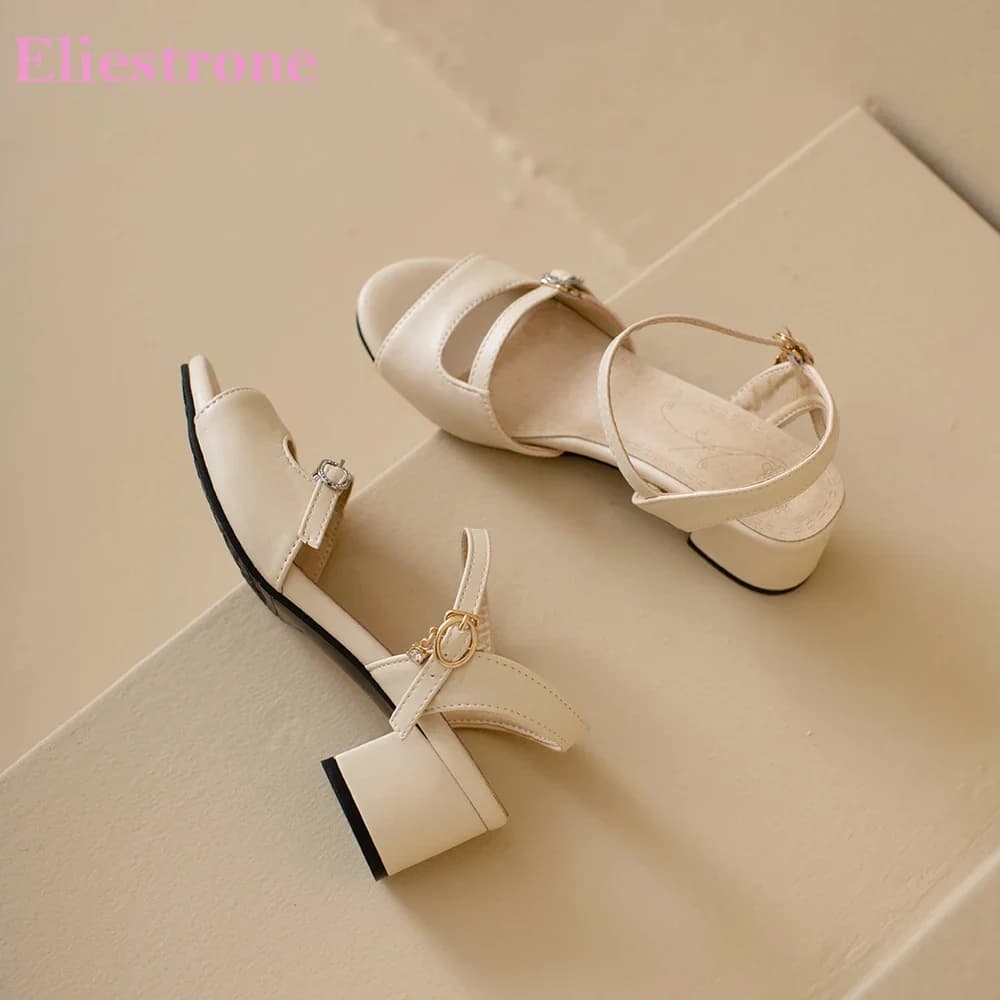 Estate Nuovo Dolce Beige Bianco Sandali da donna Punta tonda Tacchi medi Office Lady Scarpe nude Plus Big Small Size 31 43 46 52