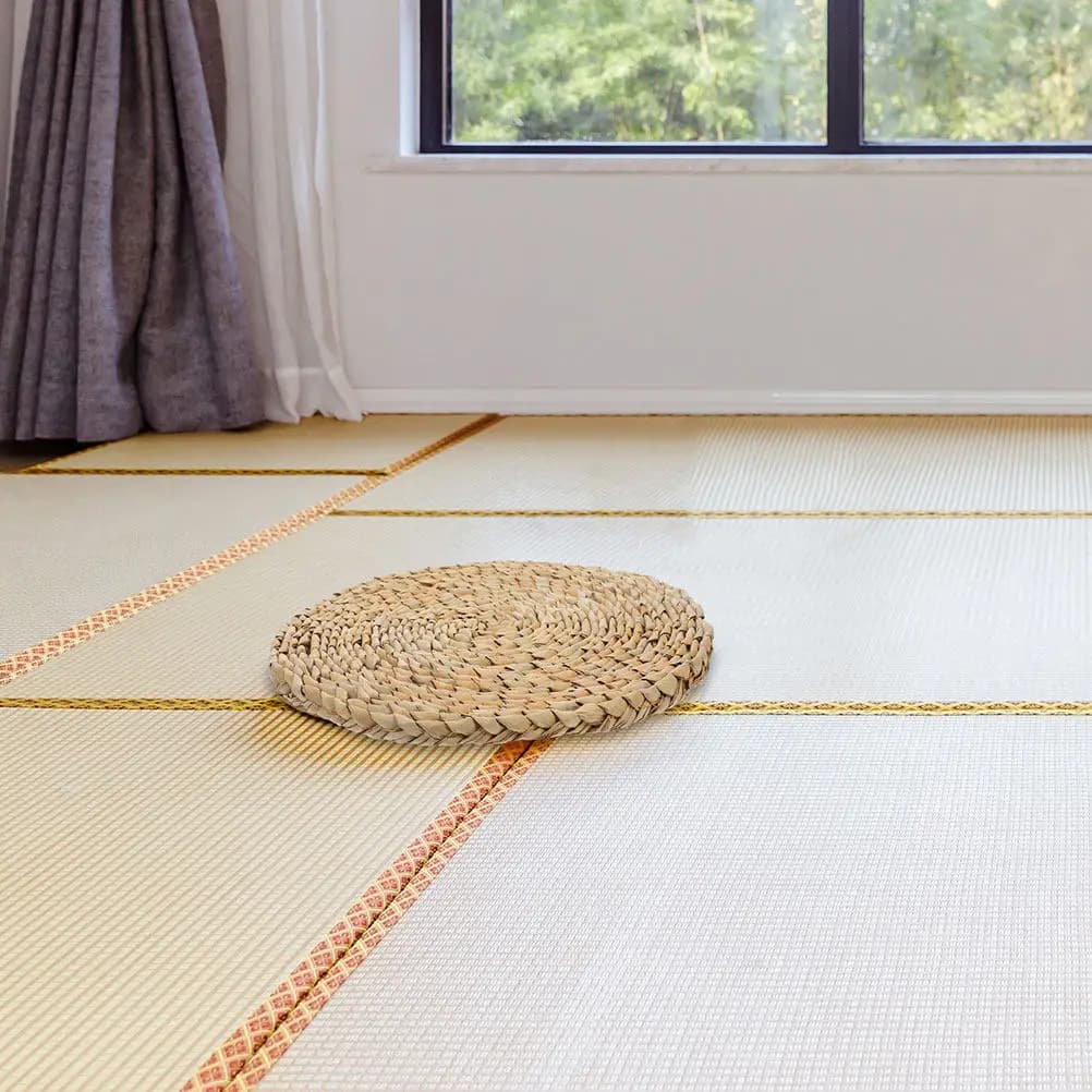 Rolling Bearing in Braided Paglia, Flat Mat for Outdoor Chair, Patio, Yoga, Meditation, Japanese Style