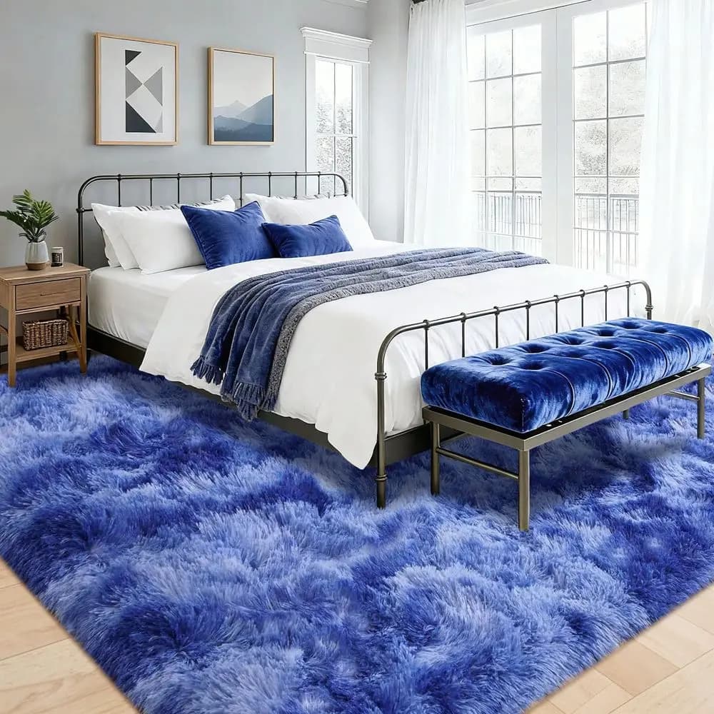 Tappeto soffice e peloso per camera da letto, tappeto morbido e peloso per soggiorno, tappeto moderno e accogliente, base antiscivolo, 4 supporti per tappeto in omaggio