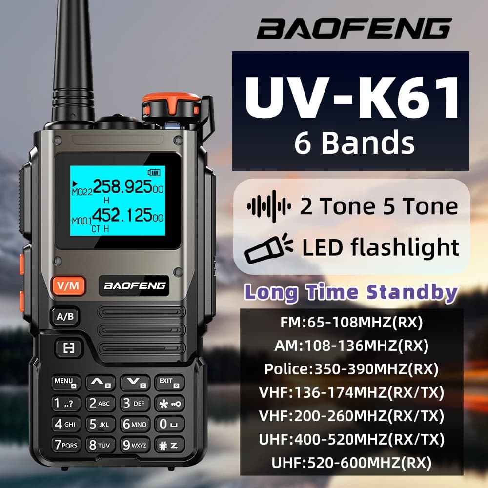 1PC Baofeng BF UVK61 AM FM Air Multi Band Emergenza Noaa Radio Ricevitori Wireless Intelligente Cancellazione del Rumore Amateur Walkie Talkie