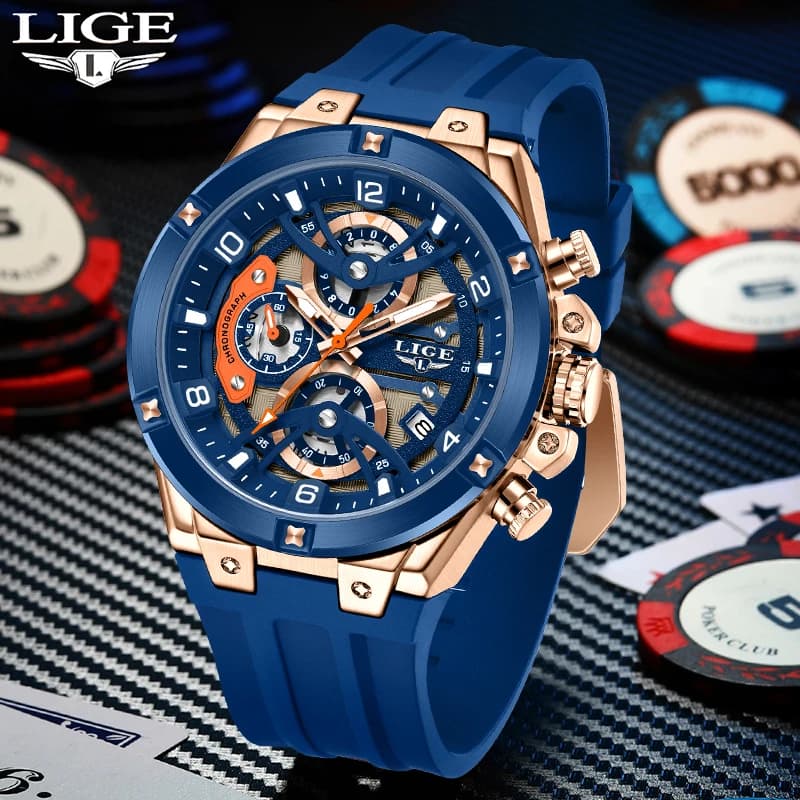 LIGE Unique Fashion Man Watch Simple Outdoor Casual Sports Silicone Strap Waterproof Auto Date Luminous Quartz Watches Male Gift