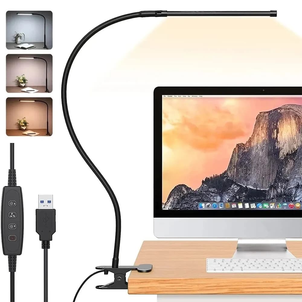 Lampada da tavolo a LED da 10W con morsetto Clip dimmerabile su luce di lettura 10 livello di luminosità 3 modalità di illuminazione lampada da tavolo flessibile da studio USB