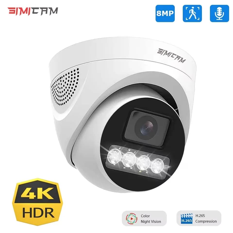 4K 8MP 5MP 4MP POE Telecamera di sorveglianza IP Onvif H.265 48V Audio Dome HD Visione notturna a colori CCTV Videocamera di sicurezza per NVR