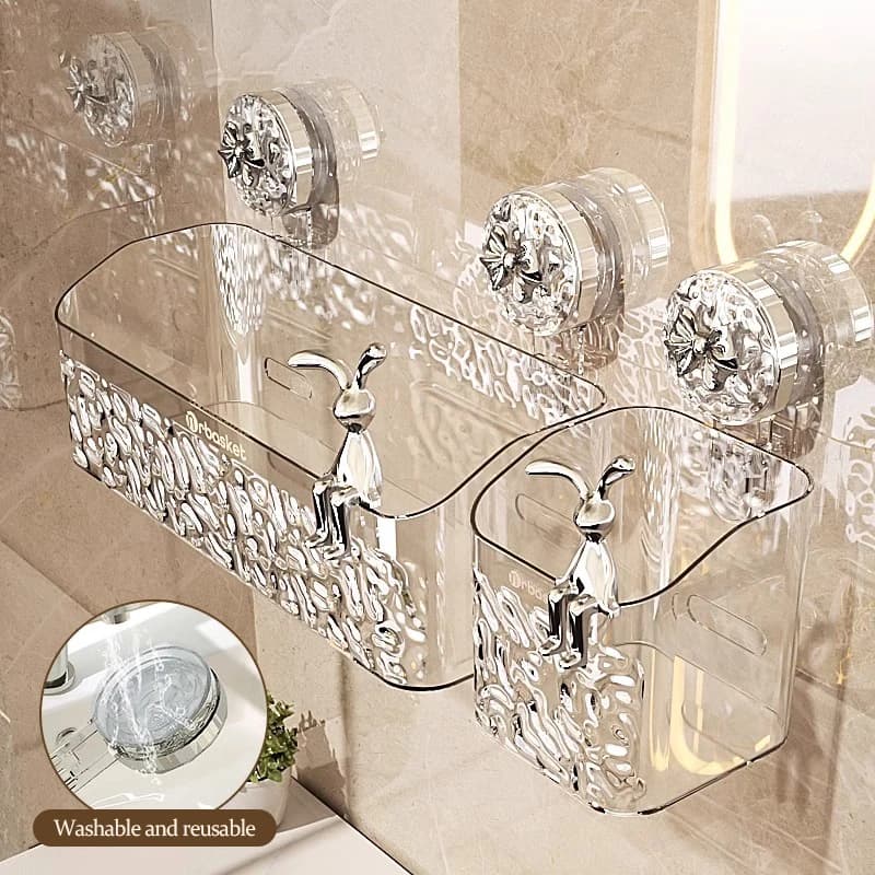 Cestello portaoggetti per bagno, ondulazione dell'acqua, montato a parete, con ventosa non perforata, per prodotti per la conservazione domestica