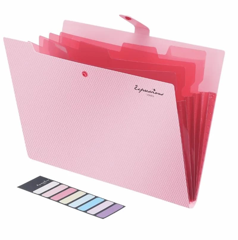 5 Pocket A4 Size Document Folders Accordion Folder File Organization Plastic Pouch with Snap Button WJJ06
