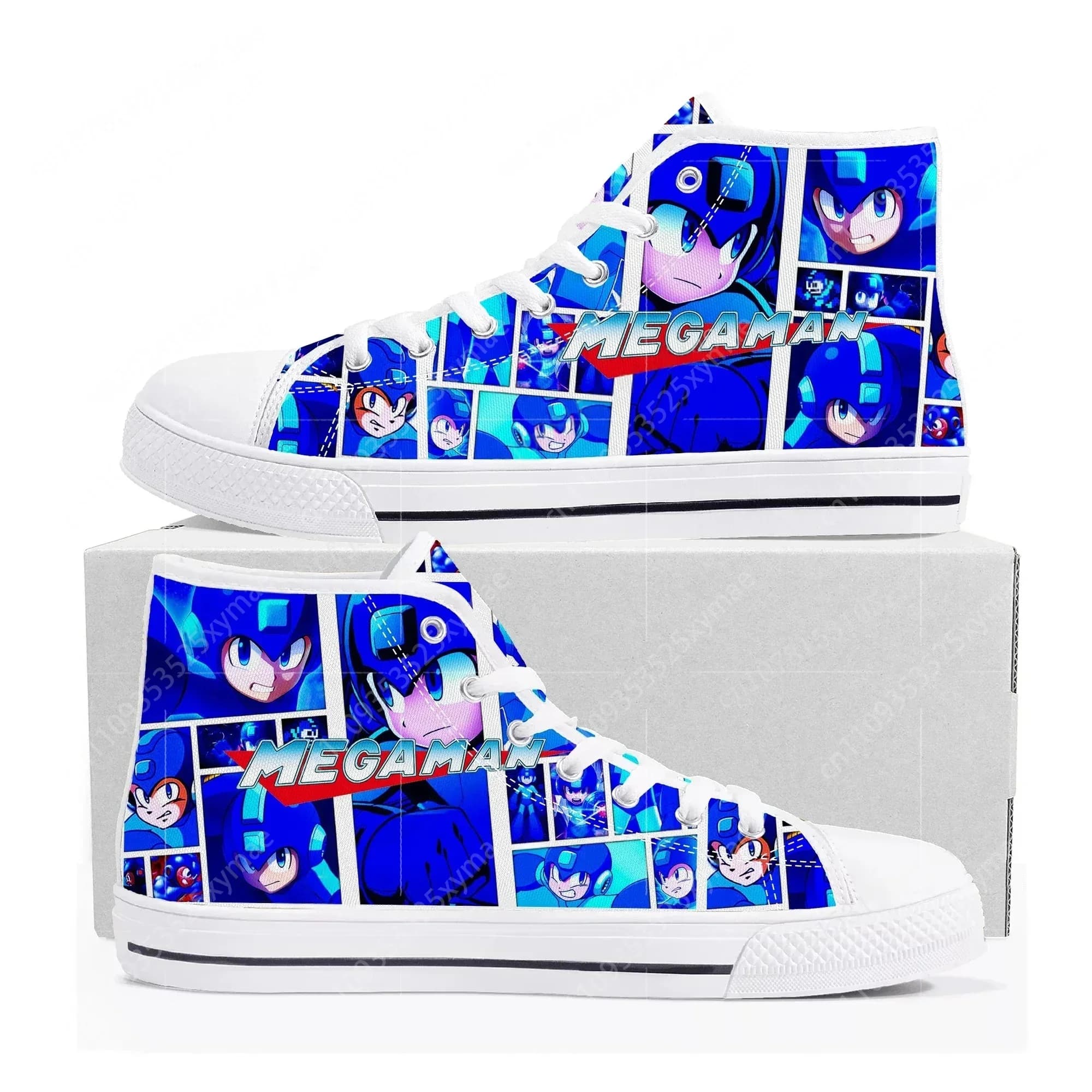 Mega Man Megaman Custom High Top Sneakers Cartoon Game Mens Womens Teenager High Quality Canvas Shoes Casual Tailor Made Sneaker