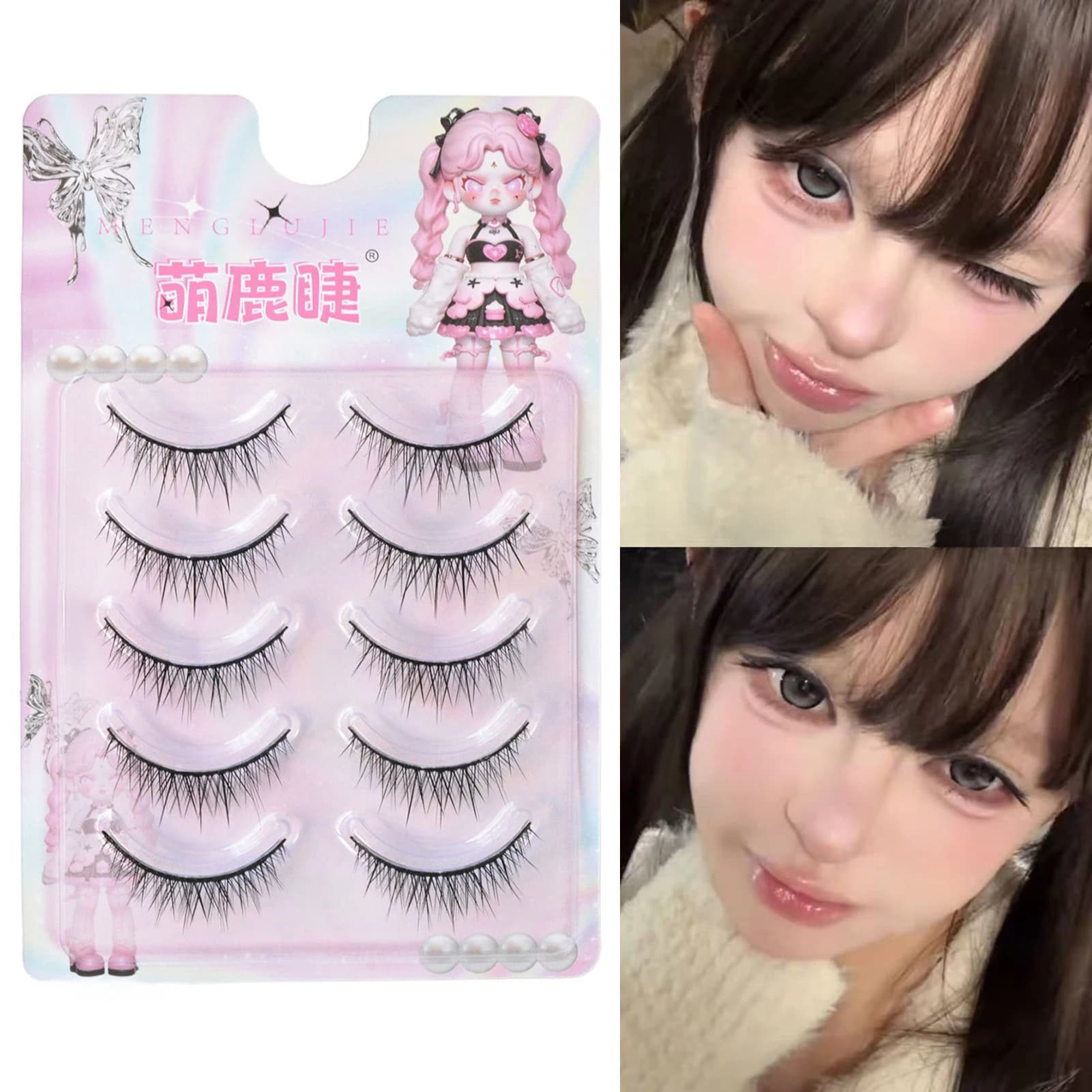 Natural Faux Eyelashes with Rigid Stem, Fish Coda Design, for Daily Make-up and Cosplay, Extension Realistic Eyelashes, Voluminous and Dramatic