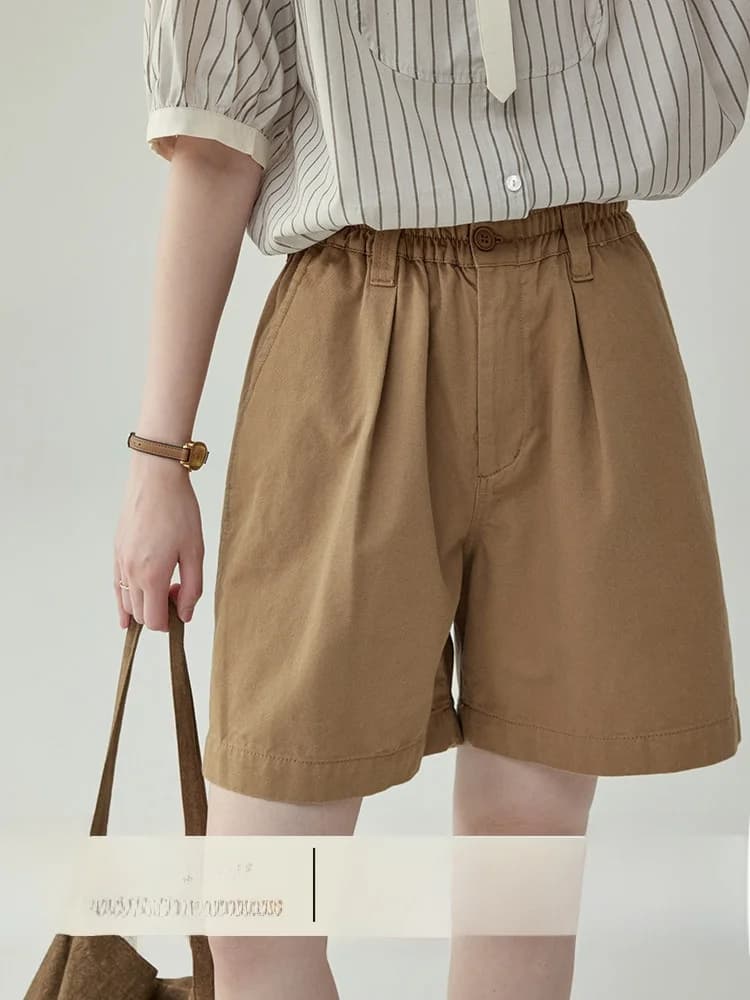 AMUU North Island High Waist Loose Wide Leg Straight Cut Shorts Casual Elastic Waist Loose Fit Summer Cotton Pants
