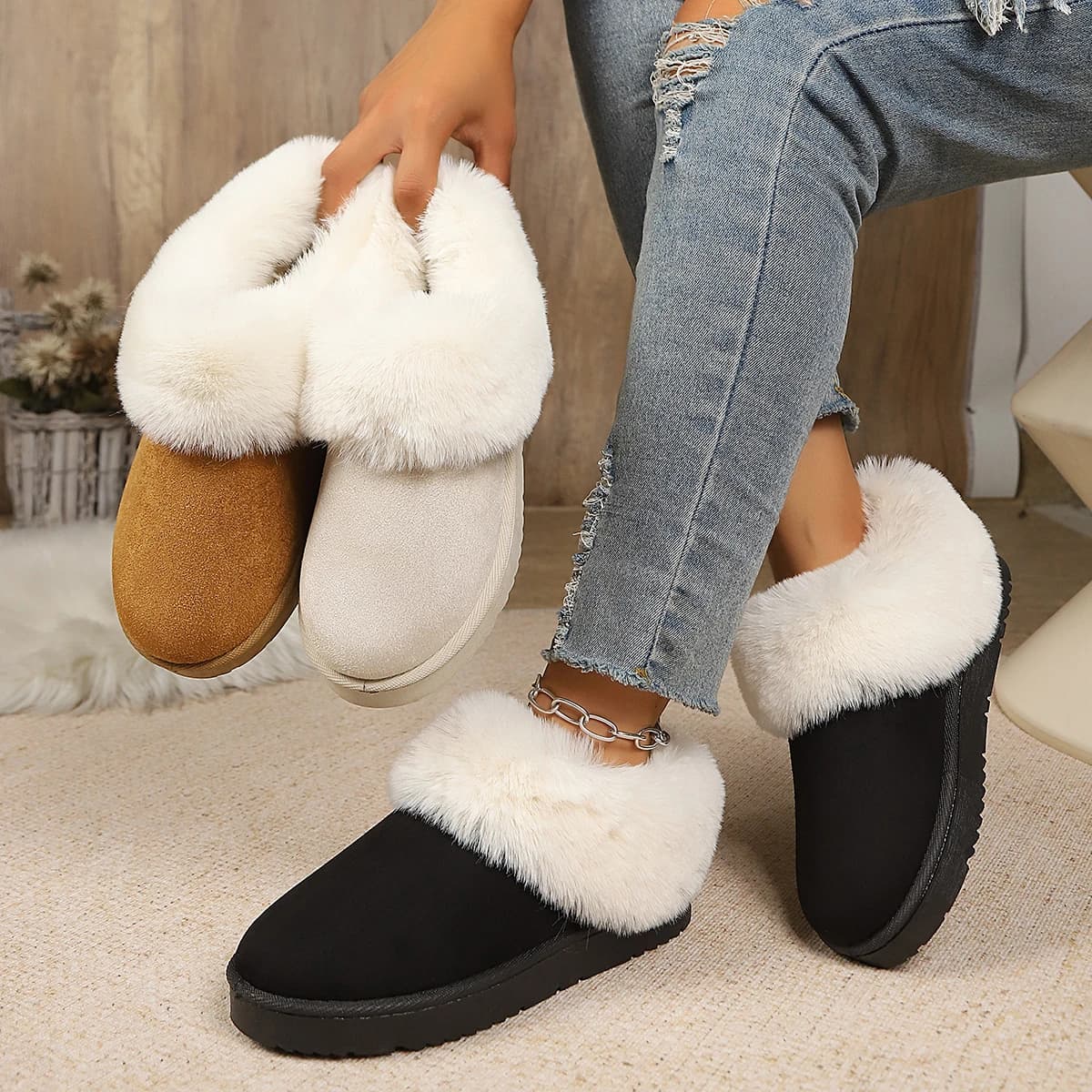 *Winter New Style Round-toe Low-top Comfortable Casual Women's Boots Fashion Best-selling Elegant Velvet Flat Snow Boots