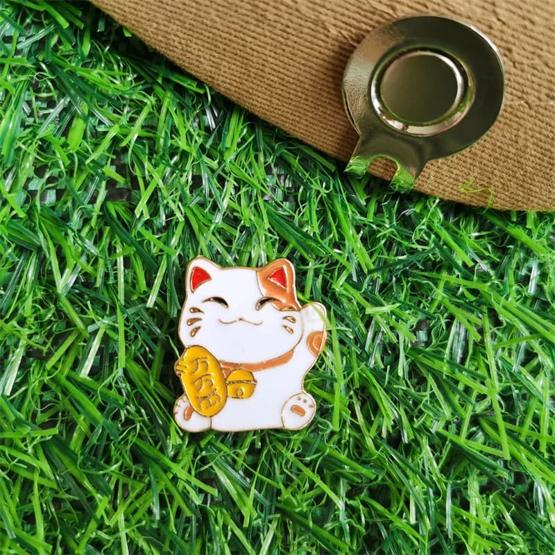 Indicatore per palline da golf in metallo Lucky Cat con clip per cappello
